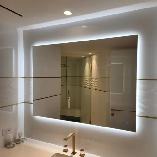 mirror with led in bathroom